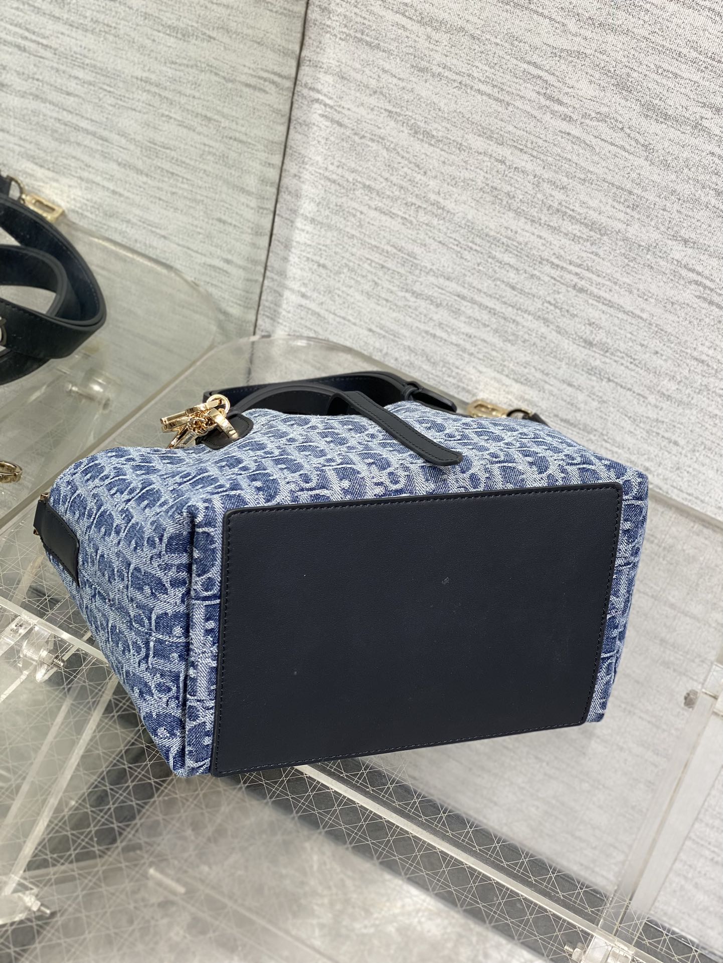 Small Dior Toujours Bag Blue Denim Dior Oblique Jacquard